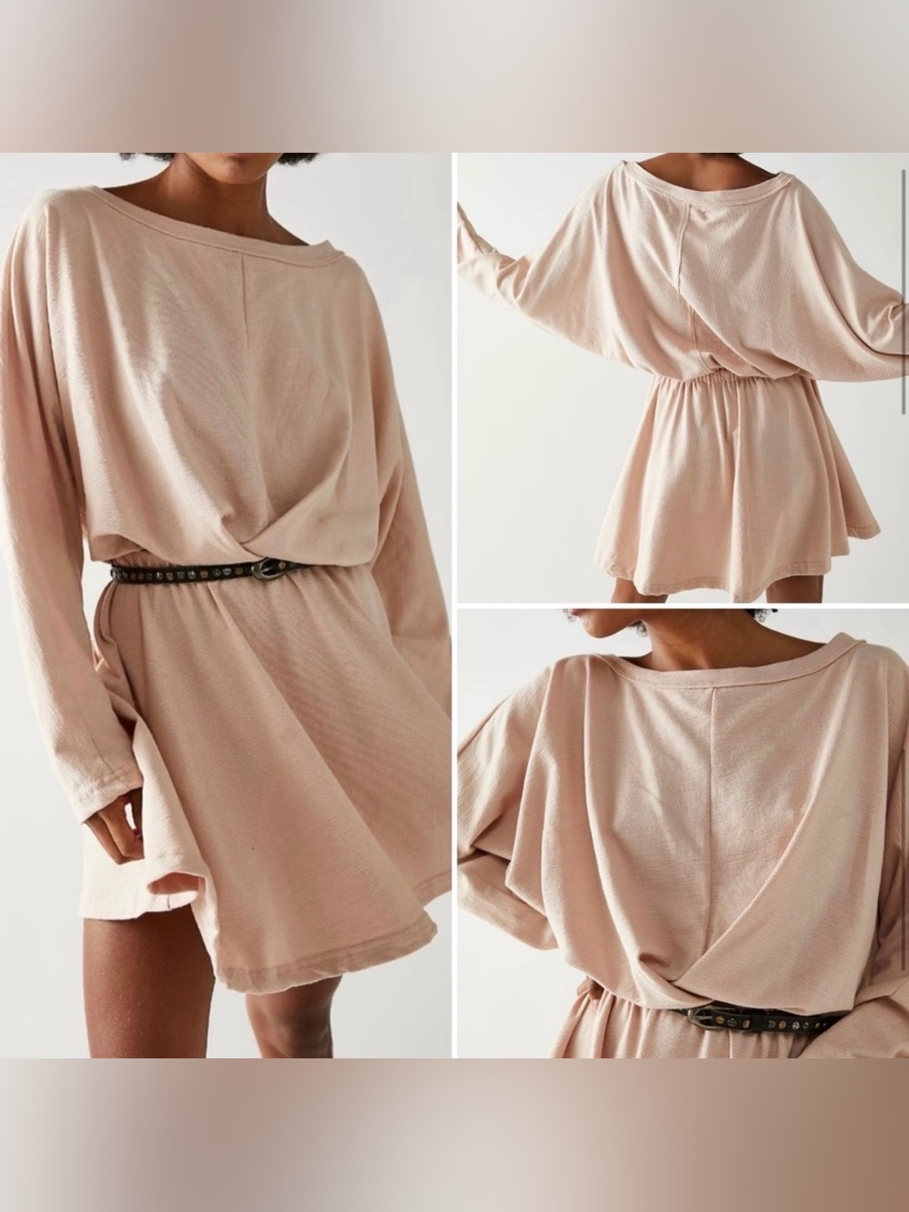 Free People Beach "Santa Maria" Slouchy Dolman Mini Dress in Blush Beige Size XL